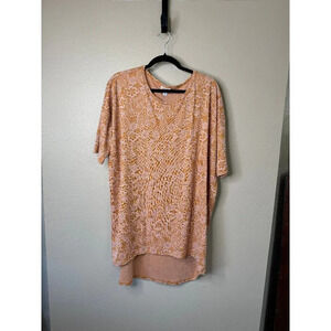LuLaRoe Women's Tan With Pink Short Sleeve‎ Blouse, short sleeve blouse,